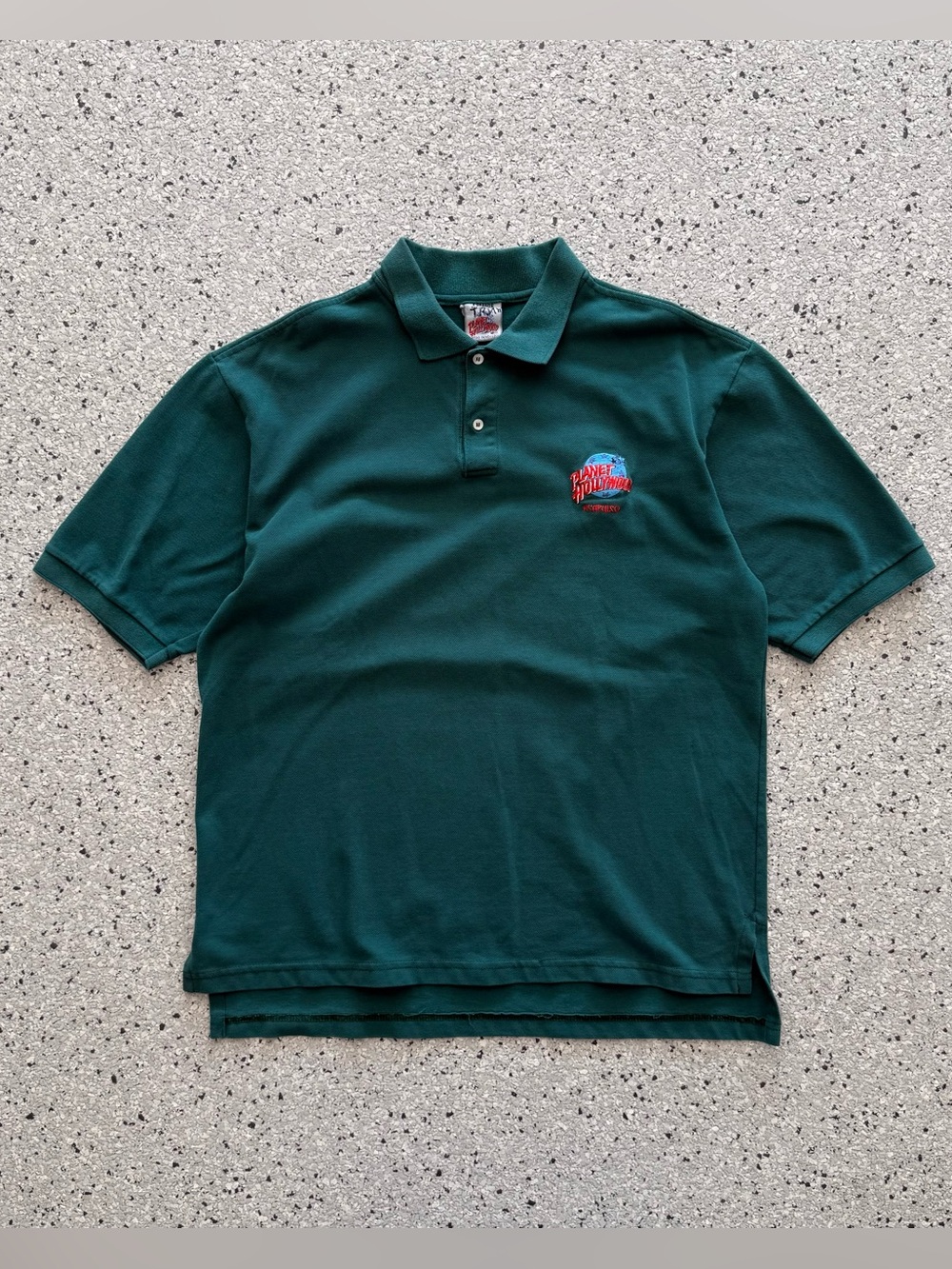 Vintage 90s Planet Hollywood Polo Shirt Green Acapulco Embroidered Size XL
